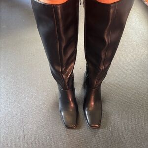 Modatope Knee High Heeled Leather Boots, Square Toe